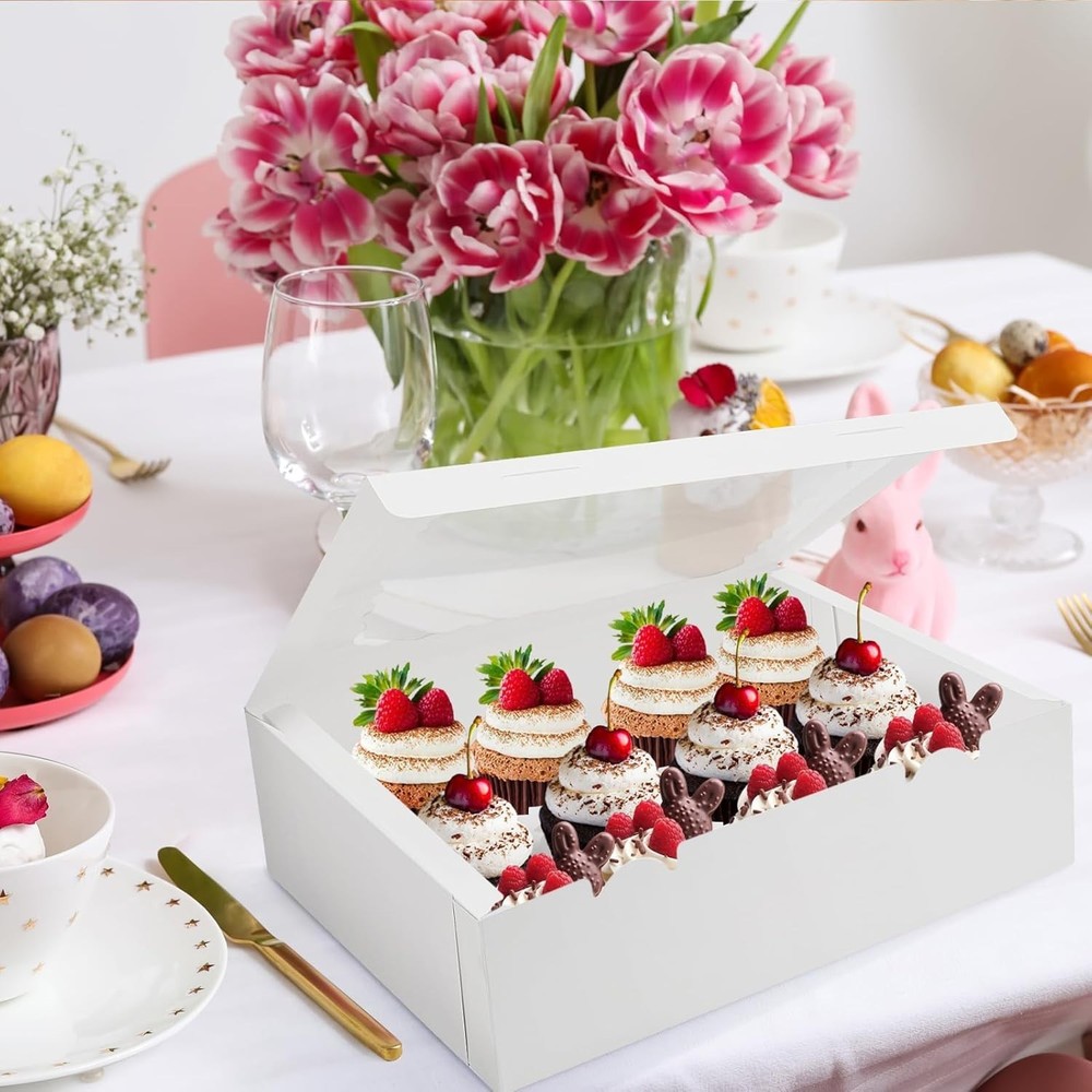 Elegant 6 Count White Cupcake Boxes - Portable & Durable Bakery Packaging