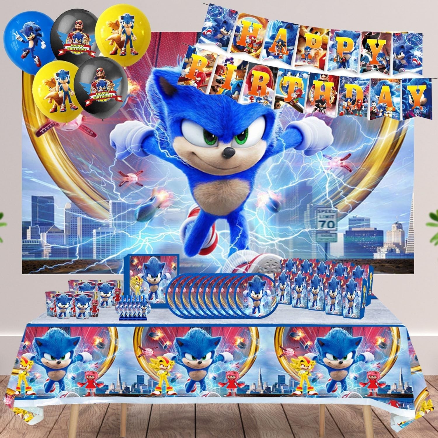 Sonic Hedgehog Party Decorations Kids Birthday Supplies Balloon Tableware