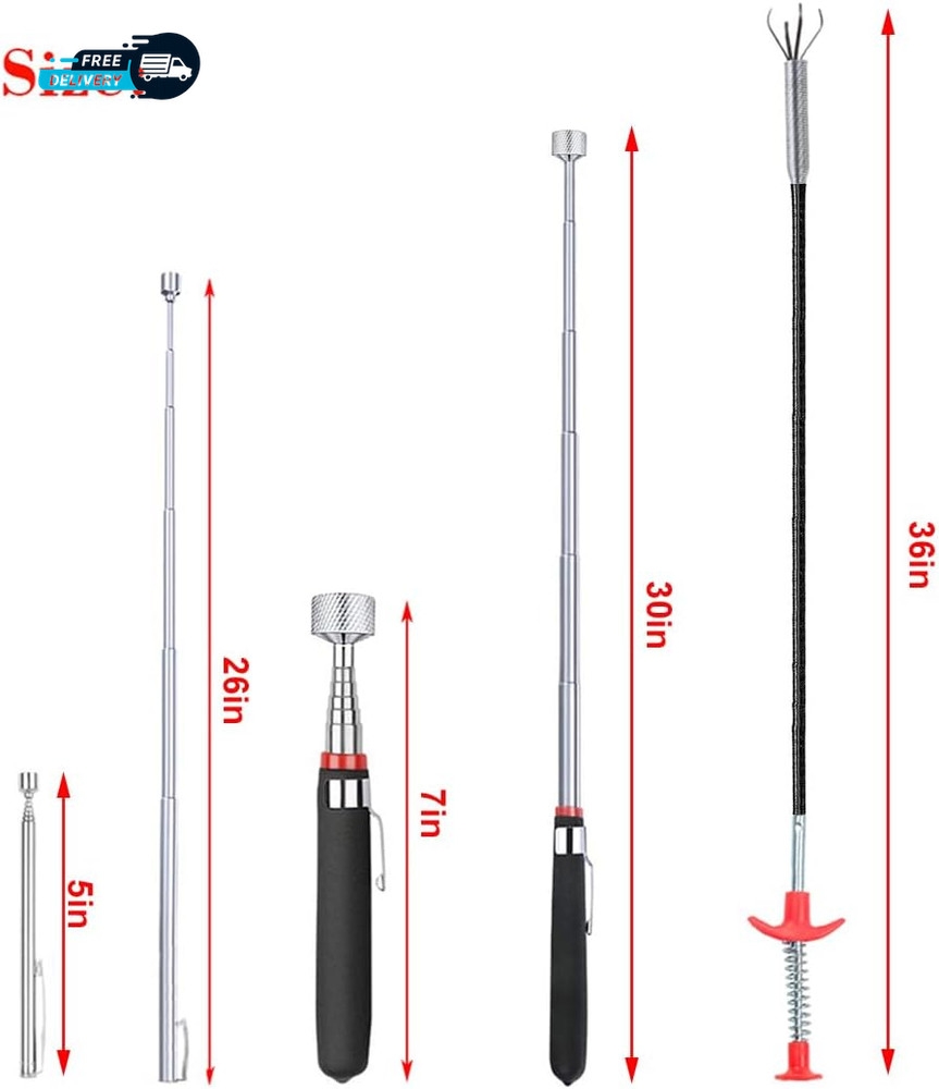 4 Pack Telescoping Magnet Pick-Up Tool Set - Retrieving Pickup Tools Extra Long