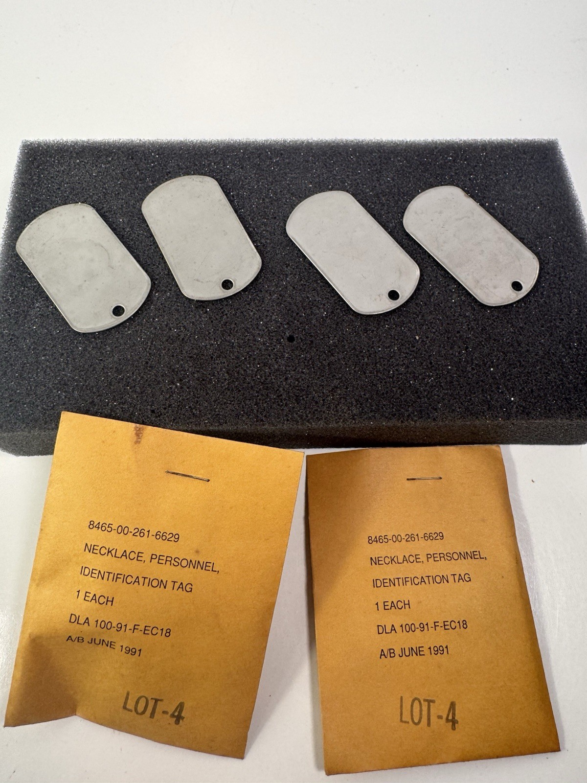 Vintage 1991 Unused Military Dog Tags Set of 2 New Unopened Chains In Package