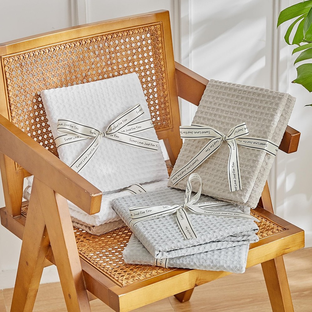 WARMDERN Waffle Weave Pillowcases King Size 4 Pack Pillow Cases Soft Microfiber