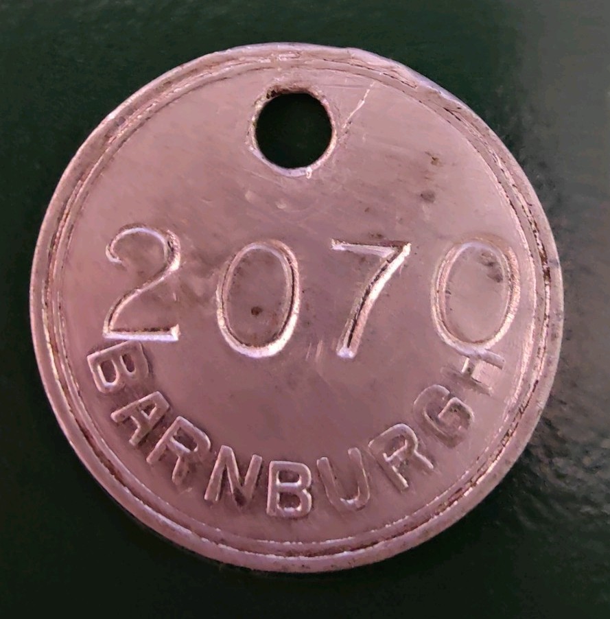 Barnburgh Colliery Pit Tally Token marked Barnburgh 2070