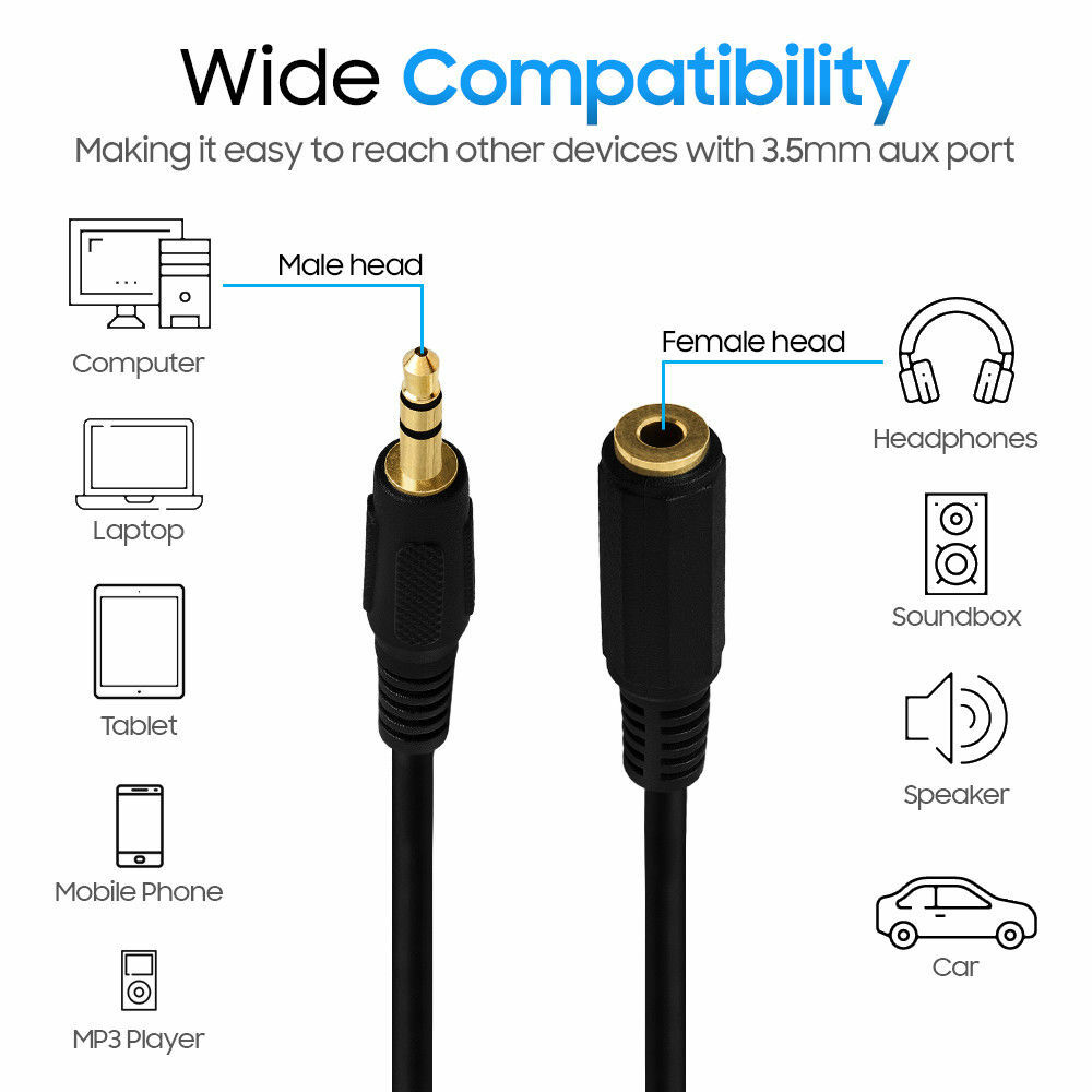 3.5mm Audio Extension Cable Cord Stereo Headphone Male to Female Car MP3 AUX LOT