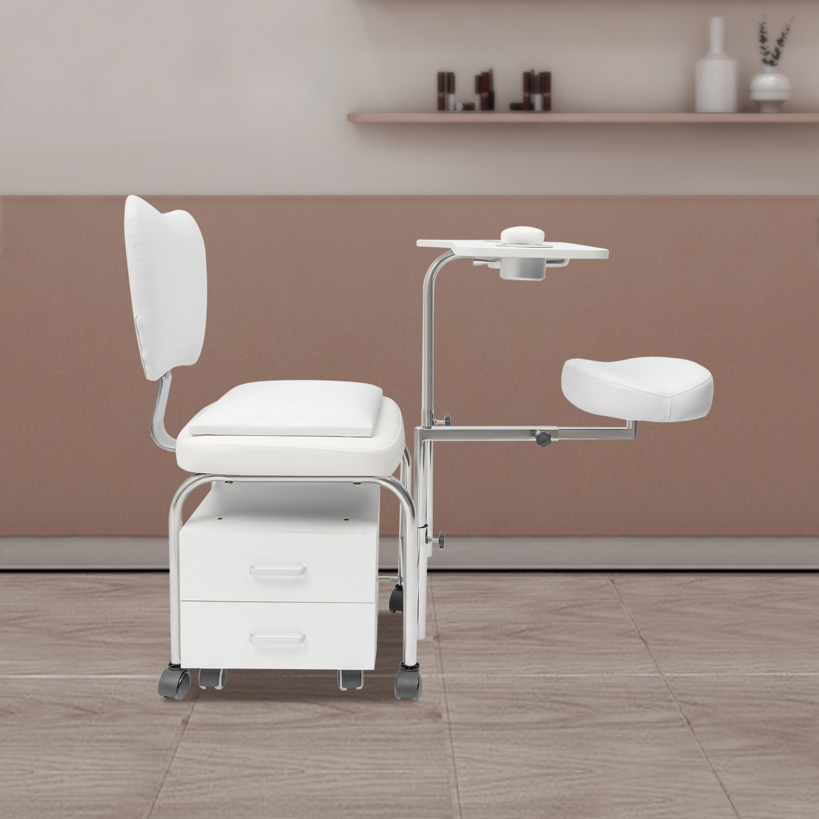 Manicure Pedicure Chair Nail Table Trolley, Adjustable Nail Desk Workstation