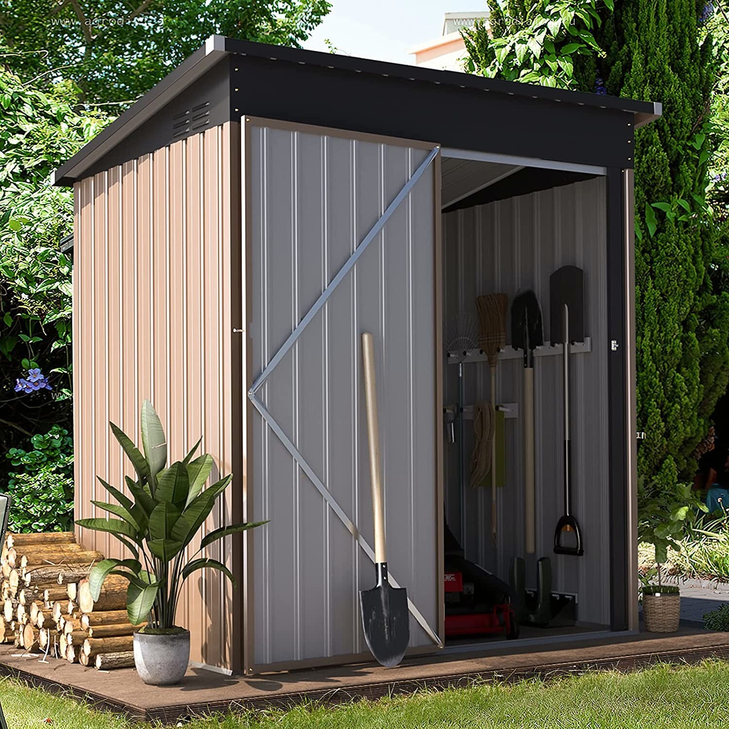 AECOJOY Outdoor Metal Storage Shed with Lockable Door