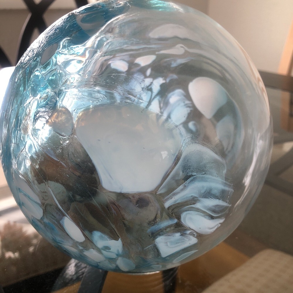 7” Glass Shell Globe Hqt Blue & White Accent Markings