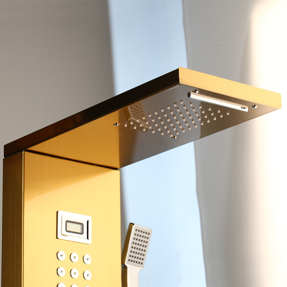 Bathroom Mixer Gold Shower Panel Digital Screen Massage Jets Wall Mounted Units