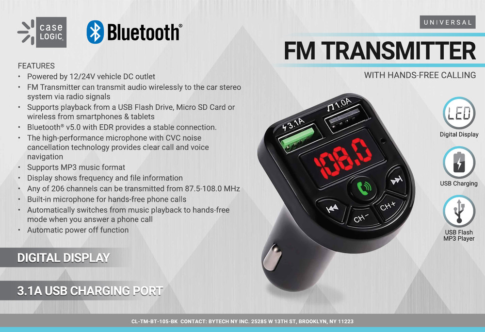 Bluetooth FM Transmitter Car Adapter – Wireless Radio MP3 Player USB Charger Kit
