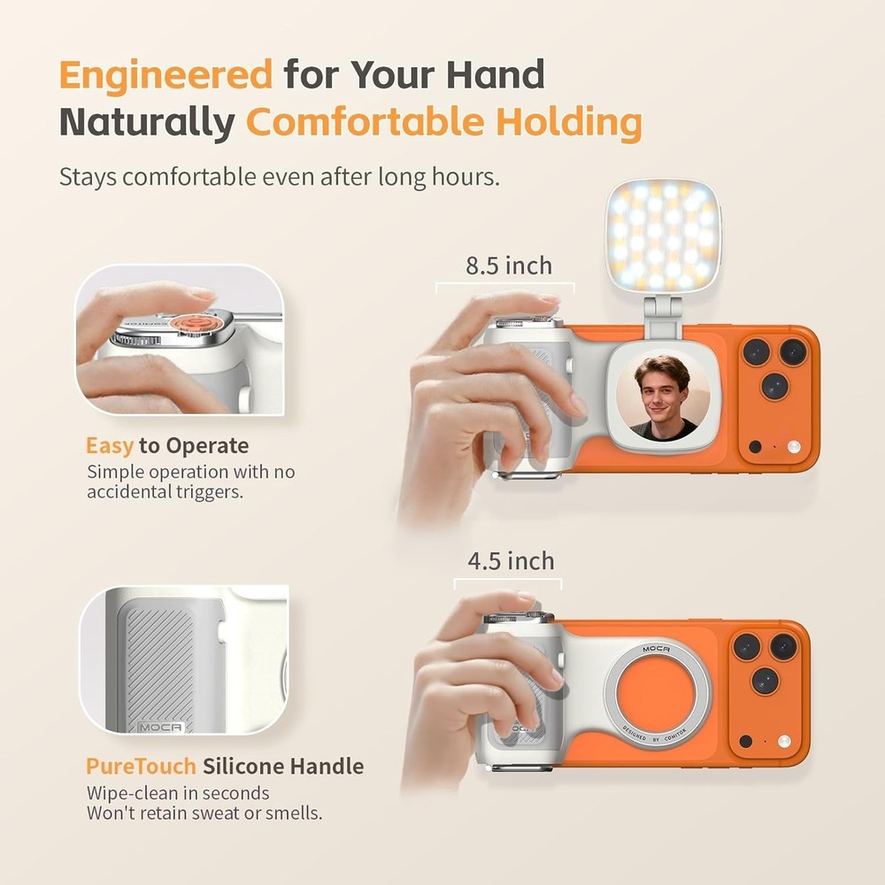 Iphone Camera Grip MOCA with Magnet Fill Light & Mirror for 17 Pro Ios26 Native
