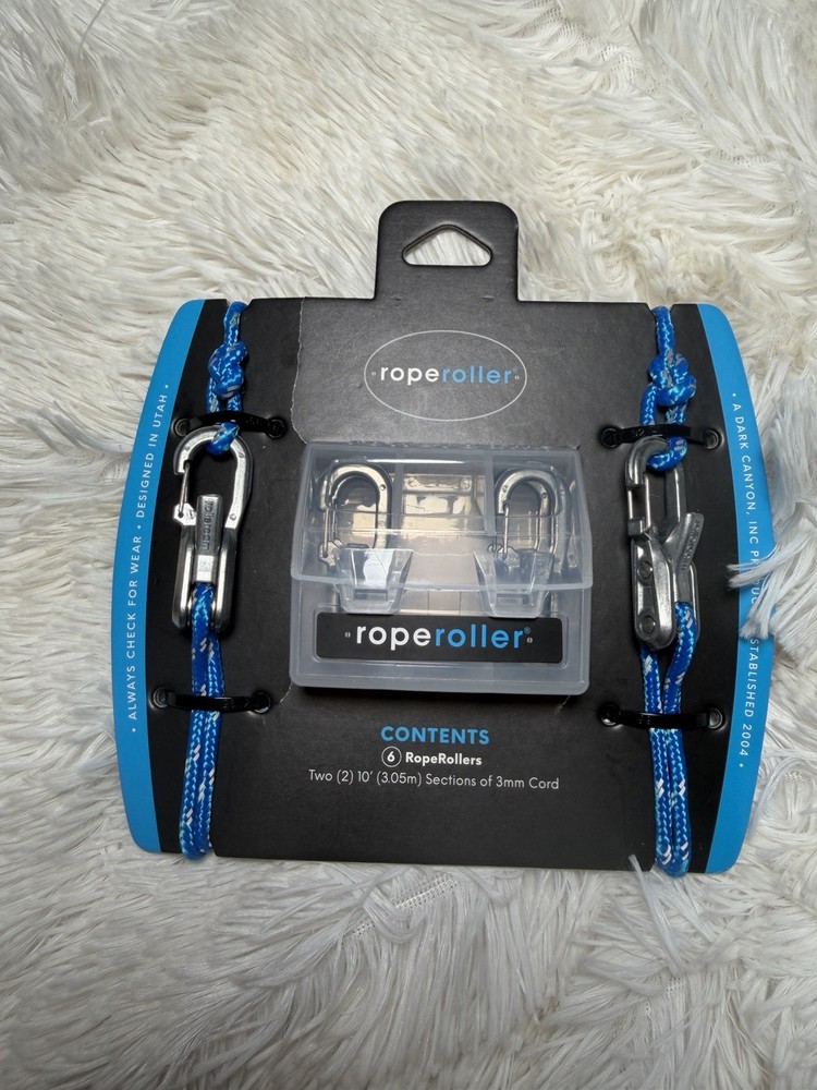 Roperoller Cinch Rope Roller Set, 6 Rollers, Two 12' 3mm Blue Cord Sections