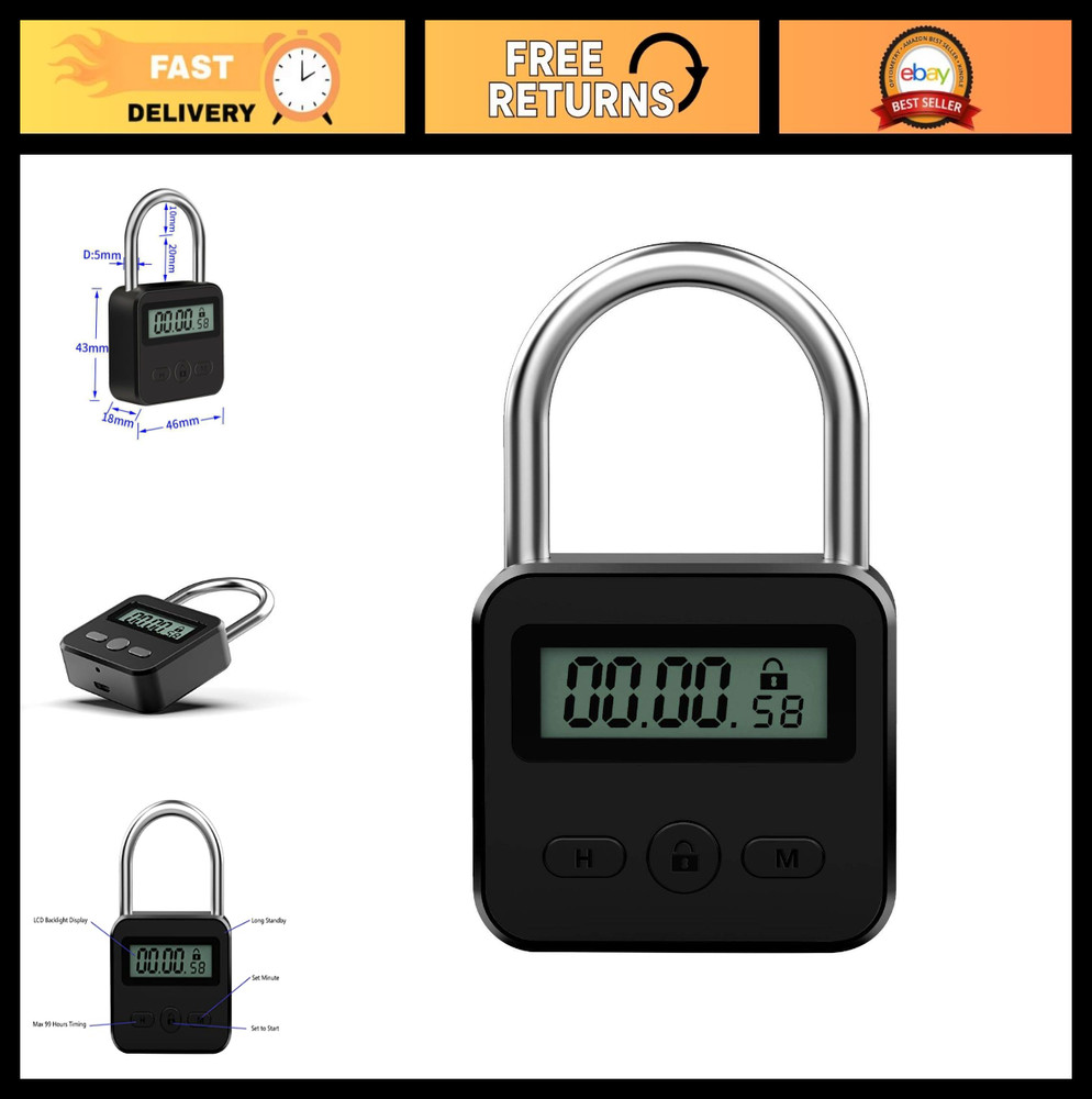 Electronic Metal Timer Lock - LCD Display Padlock, USB Rechargeable Security Loc