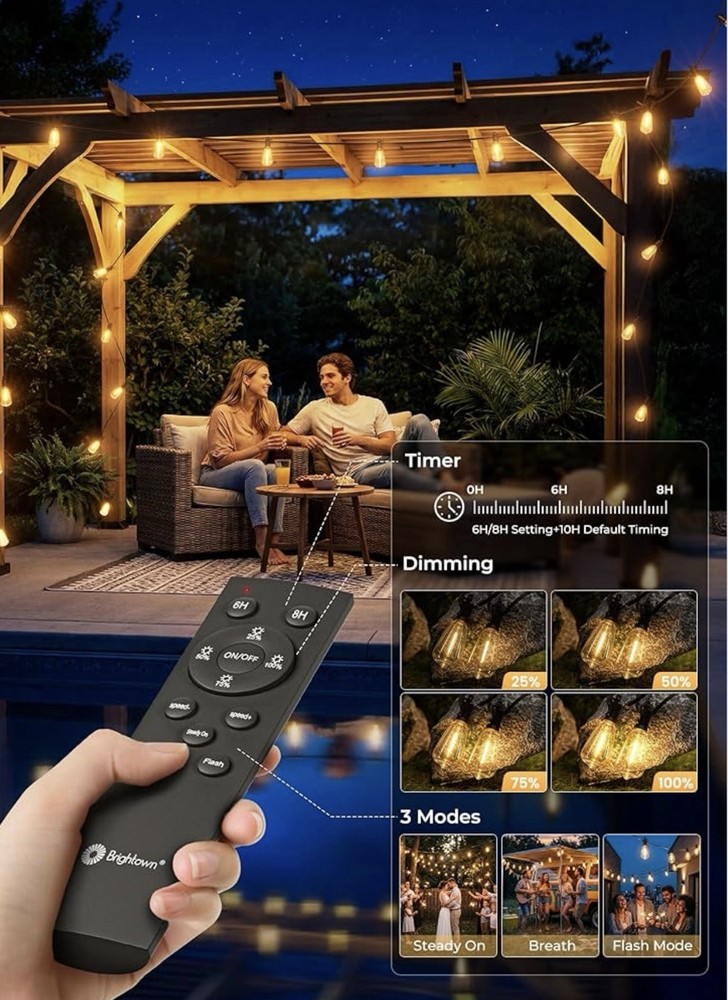 Brightown 52FT Solar String Lights Outdoor Waterproof