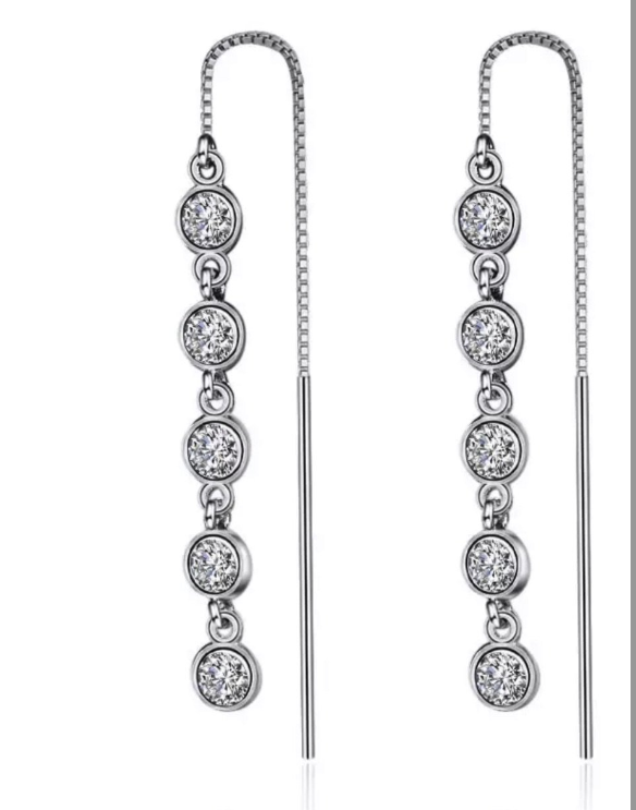 18K White gold Crystal Drop Threader Earrings Made With Swarovski Elements