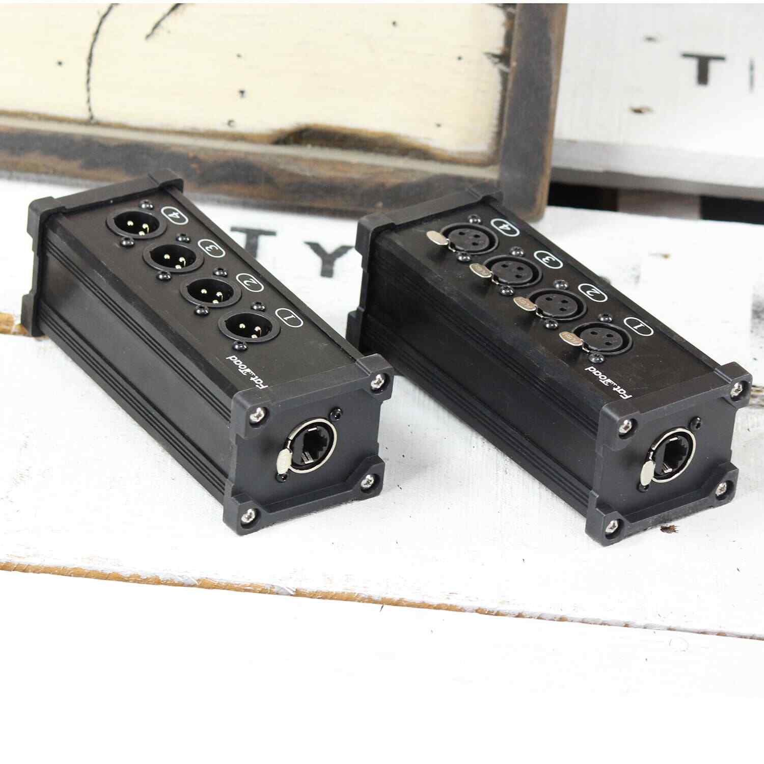 4 Channel DMX Hub XLR Cable Extender 2 Pack Set | RJ45 Ethercon Wire Live Stage