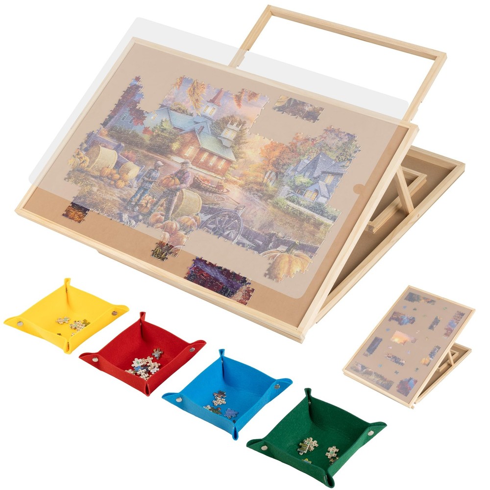 Convertible Jigsaw Puzzle Board, Two-Way Use Adjustable Puzzle Table with Cov...