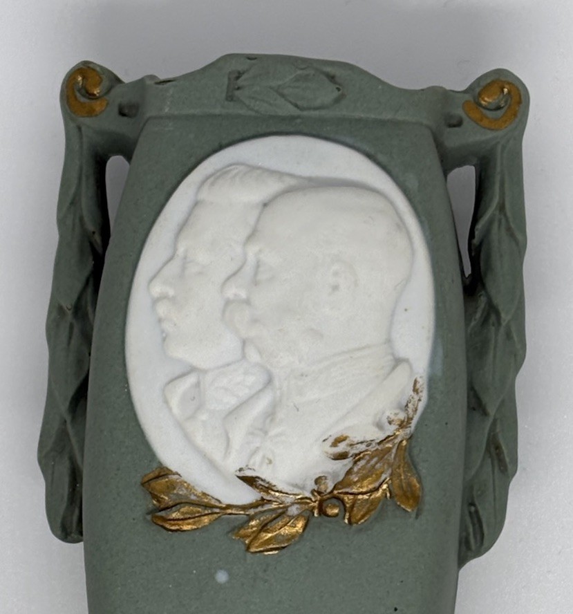 Antique German Commemorative Bisque Vase Kaiser Wilhelm Franz Joseph 1779 c.1914