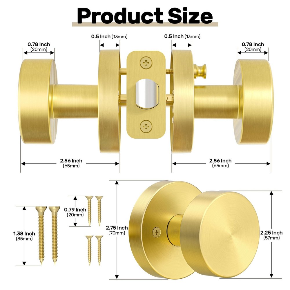 Gold Door Knob Privacy Door Knobs Interior Satin Brass Door Knobs Modern Roun...
