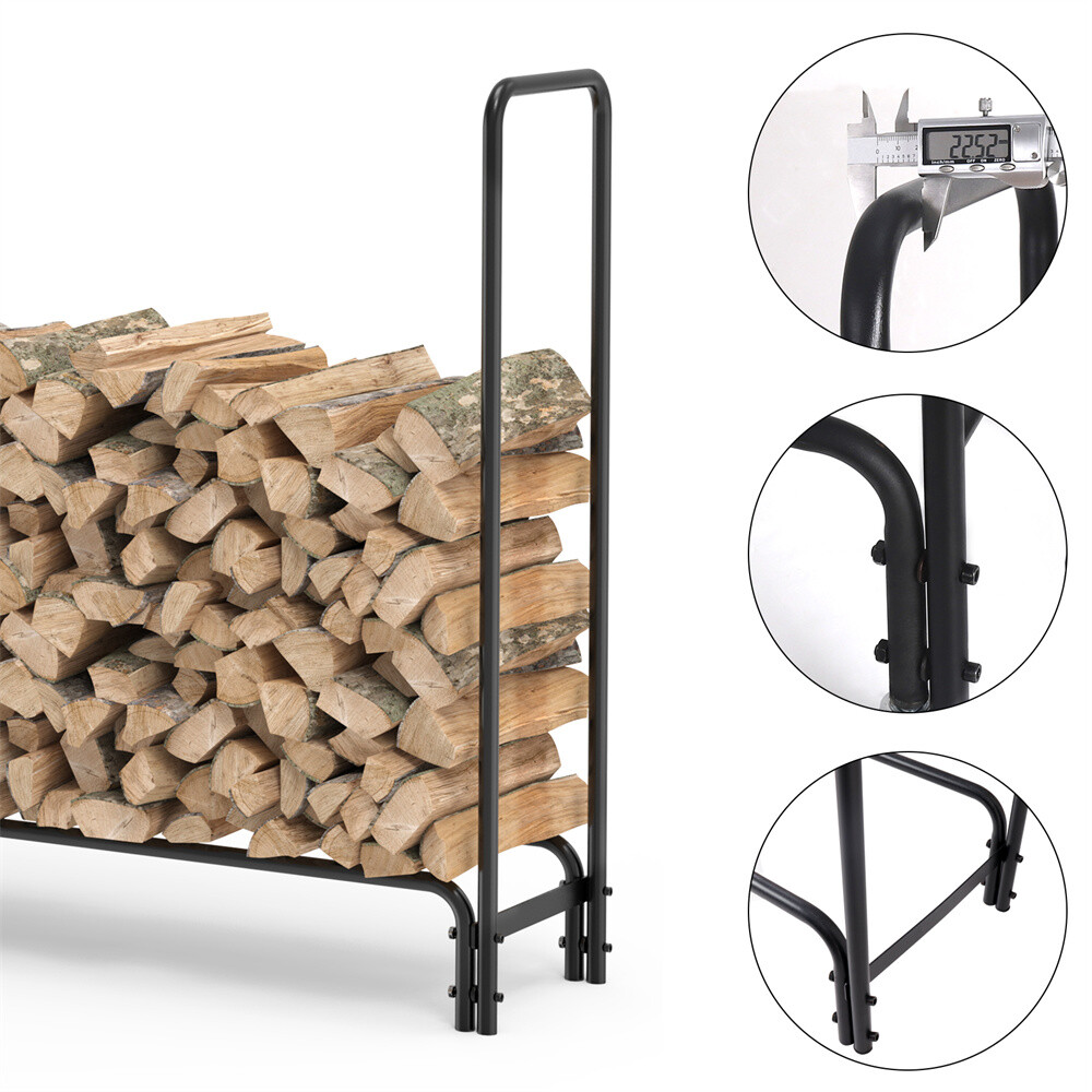 12ft Heavy Duty Outdoor Firewood Rack Fireplace Wood Log Holder Adjustable Steel