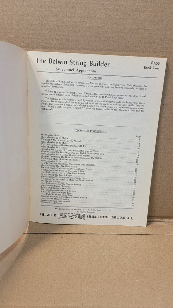 BASS Belwin String Builder Book 2 Band Method Samuel Applebaum