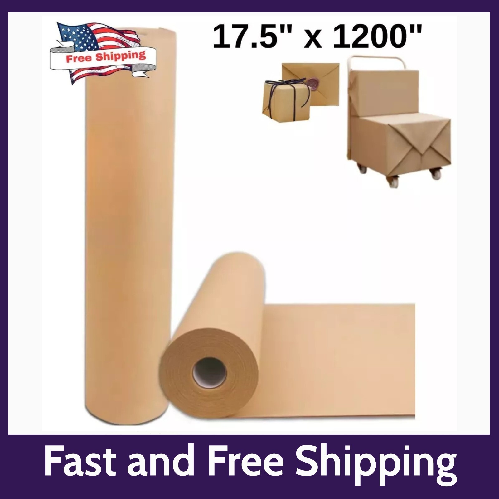17.5" x 1200'' Brown Kraft Paper 50 lb Basis Thick Roll Packaging Shipping NEW**