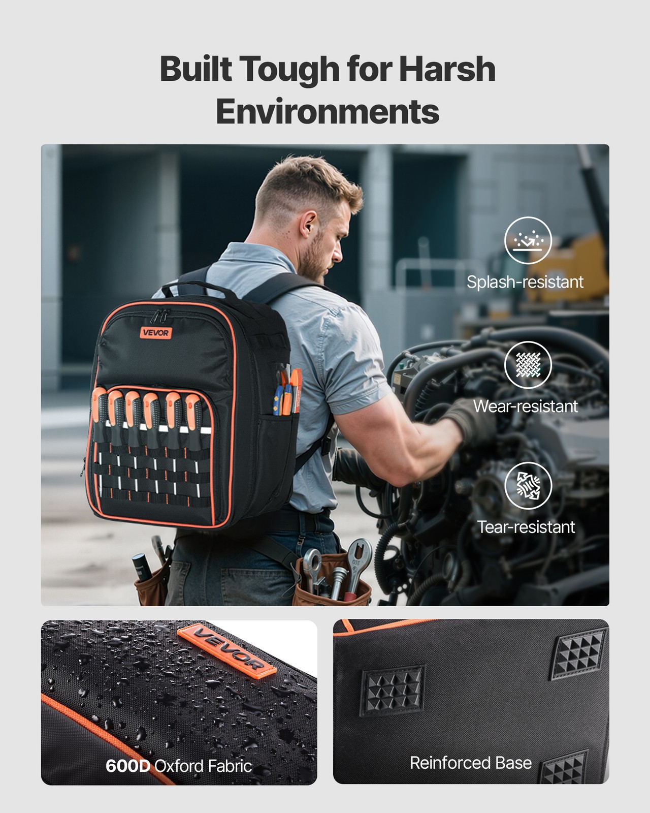 VEVOR Tool Backpack 49 Pockets Tear-resistant Jobsite Backpack for Electrician