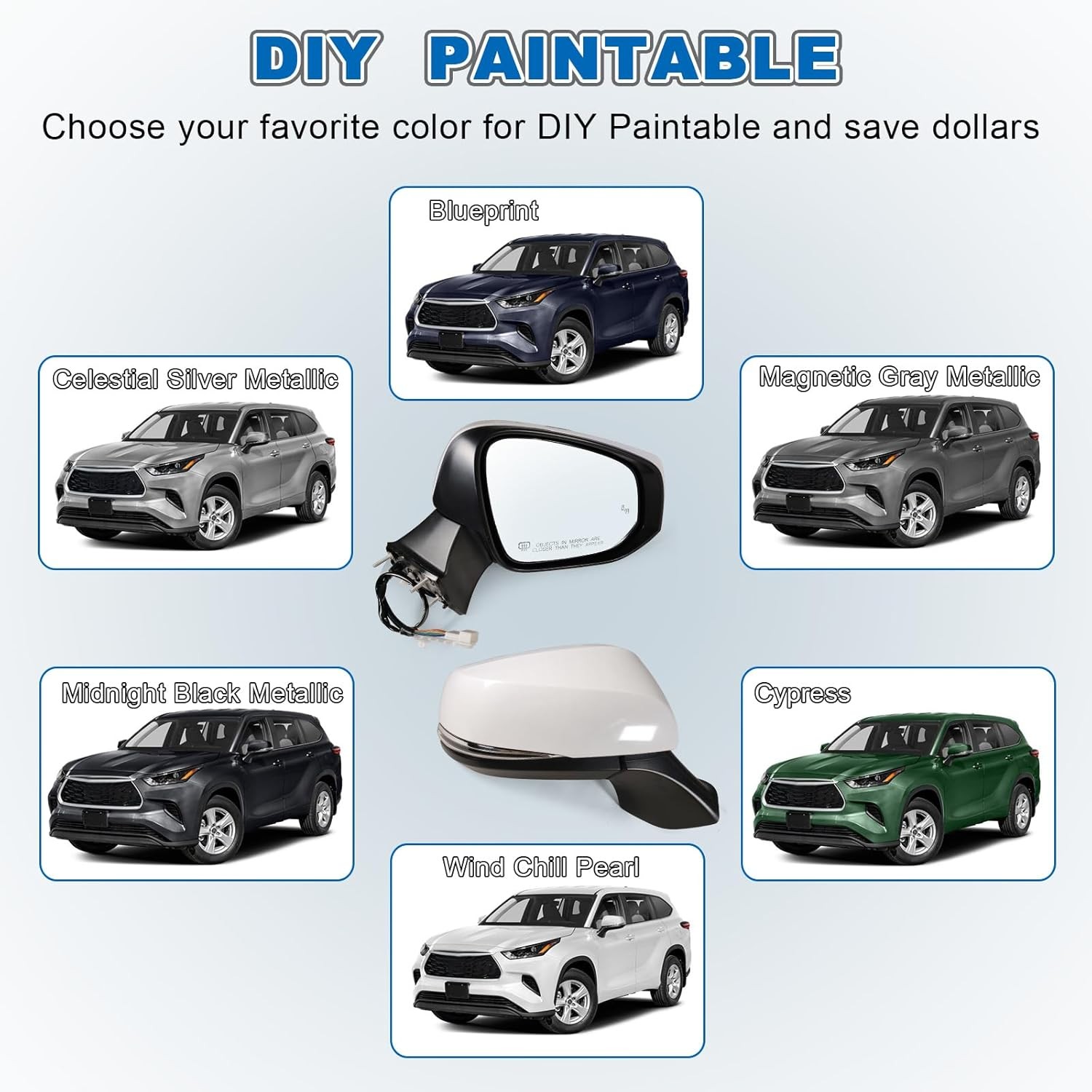 Right Passenger Mirror Fits 2020-2025 Toyota Highlander with Power Glass, Heated