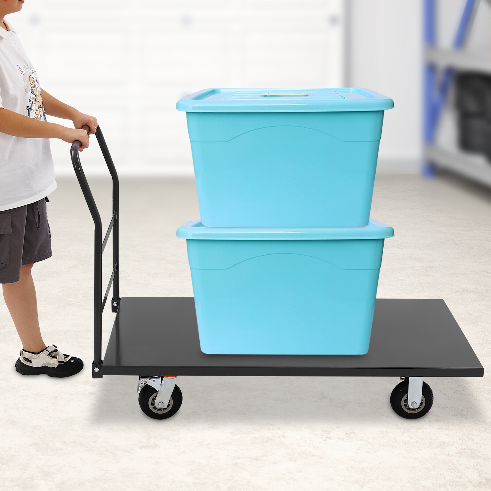 2000Lbs Platform Cart Dolly Industrial Flat Dolly Cart Hand Truck Trolley Heavy