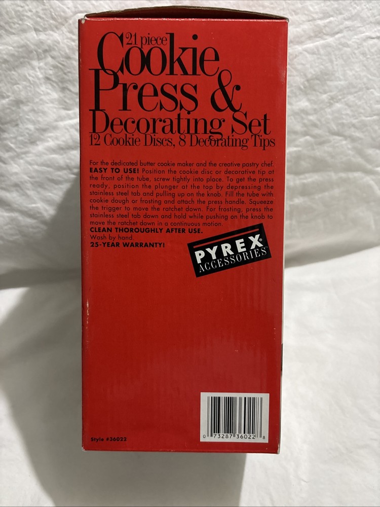 21 Piece Cookie Press & Decorating Set 12 Cookie Discs 8 Decorating Tips New
