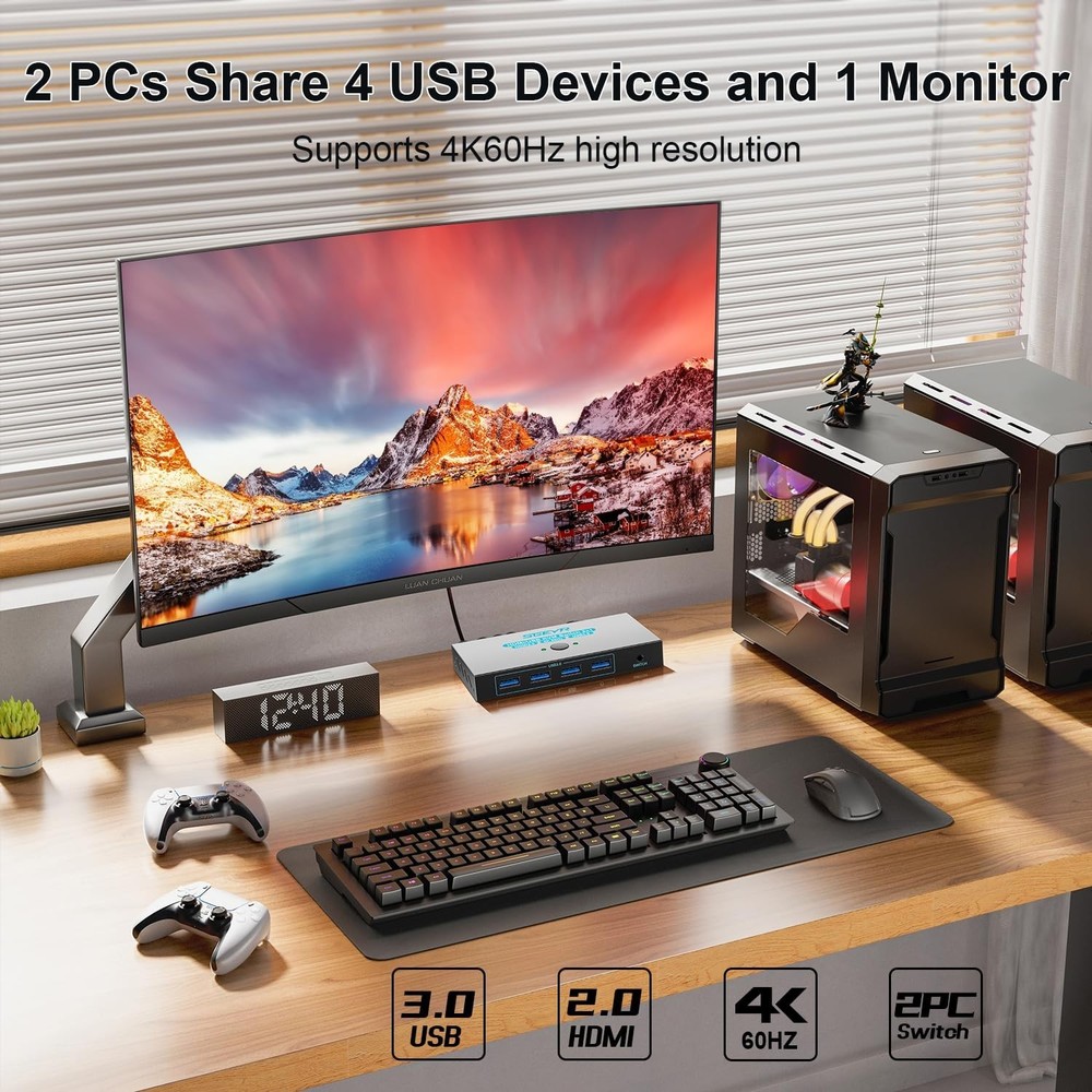 Compact USB 3.0 HDMI KVM Switch for 2 Computers with Push Button Control