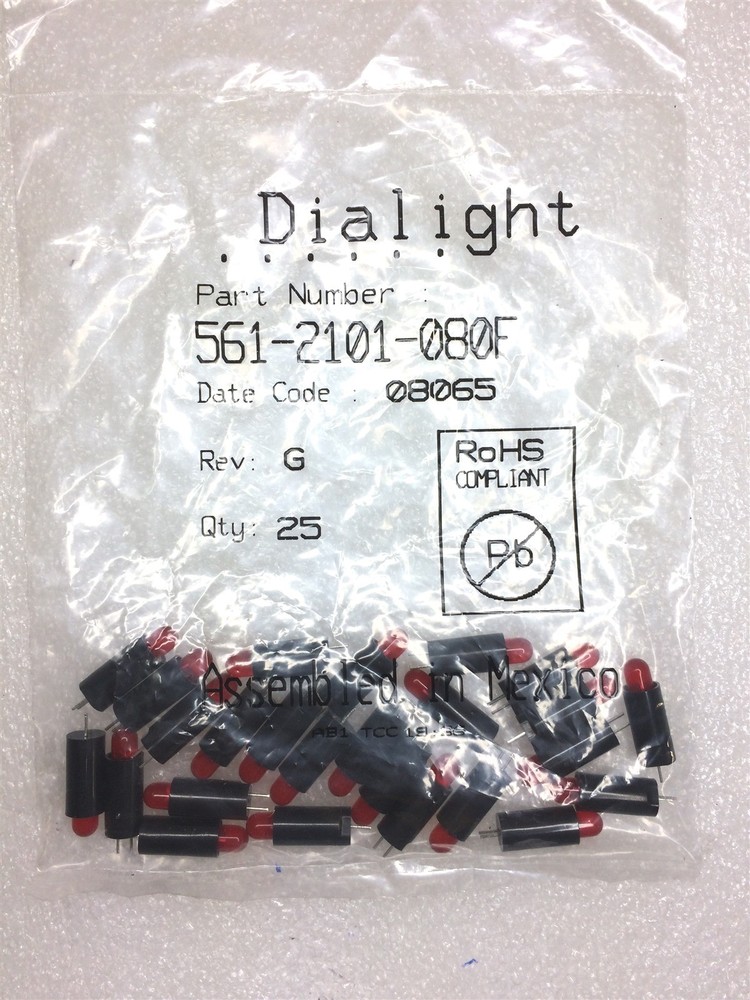 561-2101-080F DIALIGHT LED 5MM VERT HE DIFF RED PC MNT ROHS 25 PIECES
