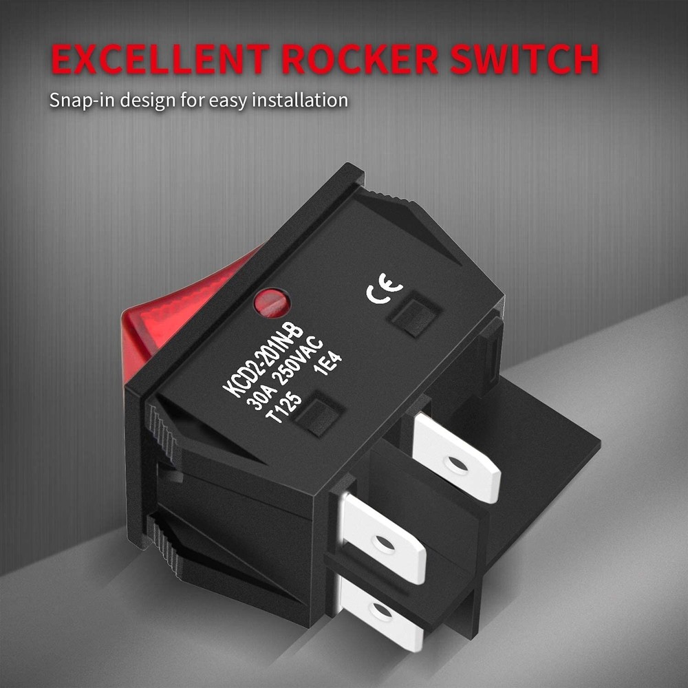 Reliable 30A Heavy Duty Lighted Rocker Switch - Quick Connect Installation