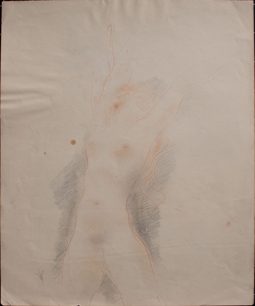 Willi Schmid female nude study Munich Secession monogram drawing unique