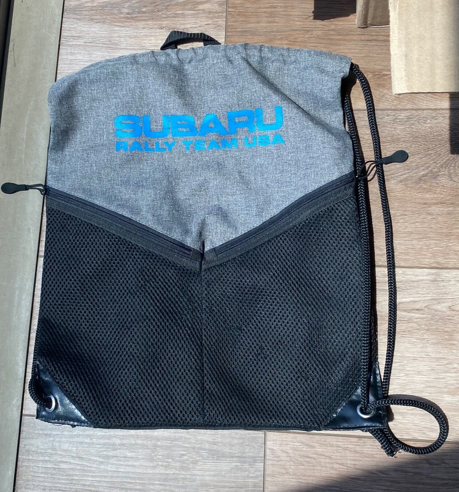 Subaru Rally Team USA Drawstring Bag Pullstring Black and Grey Like New!