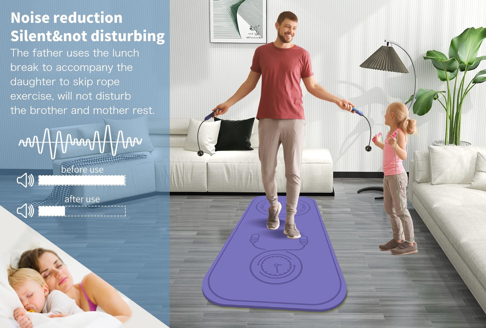 Jump Rope Mat Shockproof Exercise Skipping Mat All-Purpose Extra Thick High D...