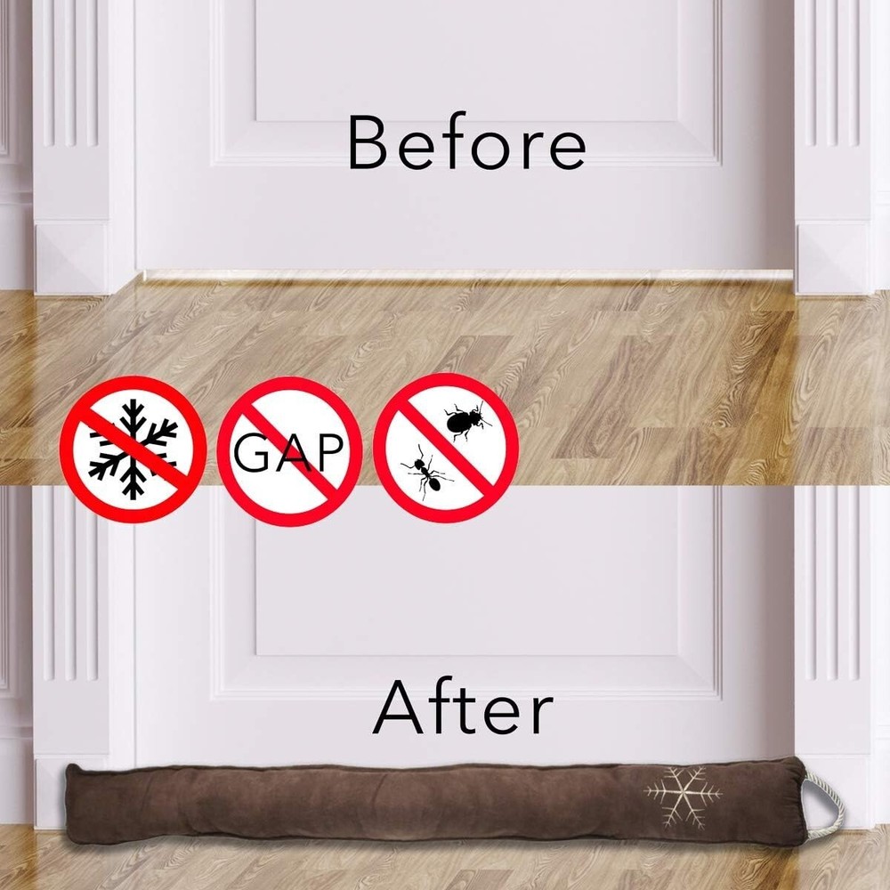 Durable Polyester 36-Inch Door Draft Stopper - Brown & White Snowflake Design