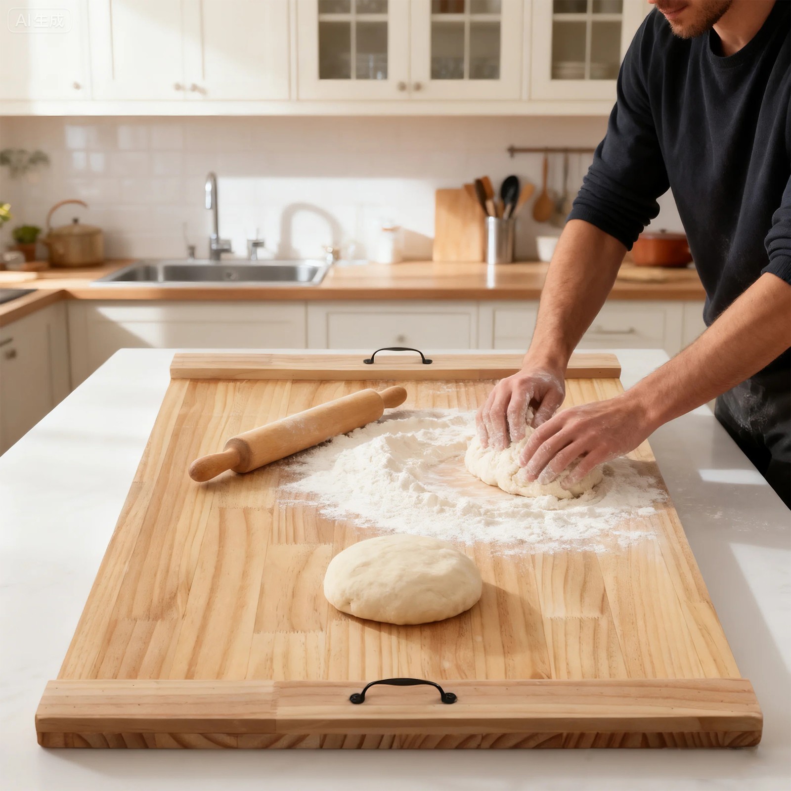 Wood Stove Top Cover Pine Noodle Board w/ Handles for Gas Electric Stove Top 30"