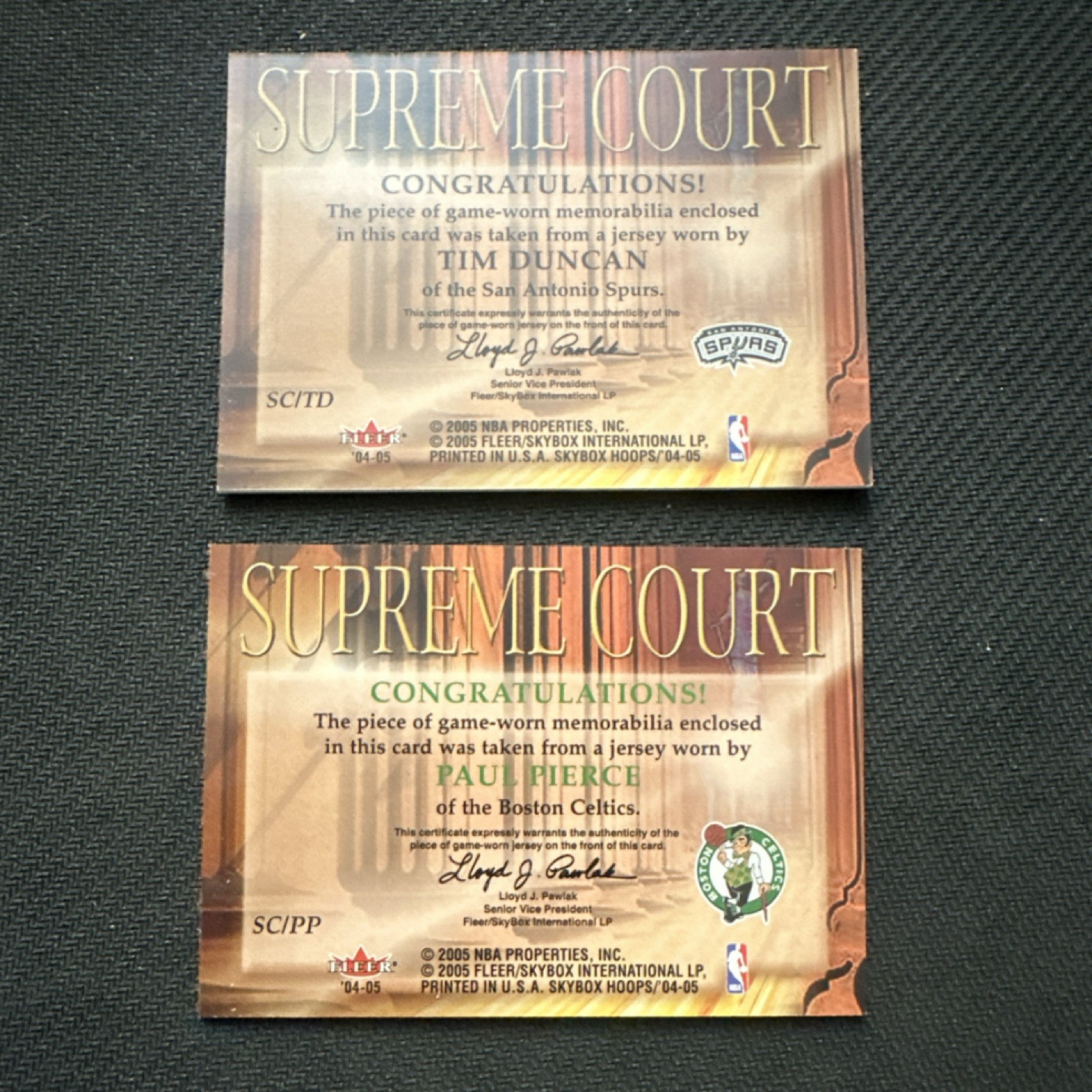 Fleer Skybox Supreme Court 2004-05 NBA Game-Worn Jersey Lot Duncan Pierce