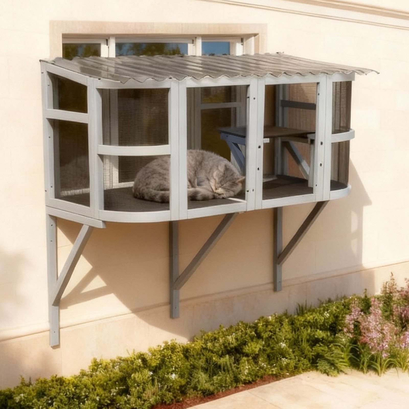 Cat Catio Expandable Window Box Enclosure for Multiple Indoor Cats All-Weather