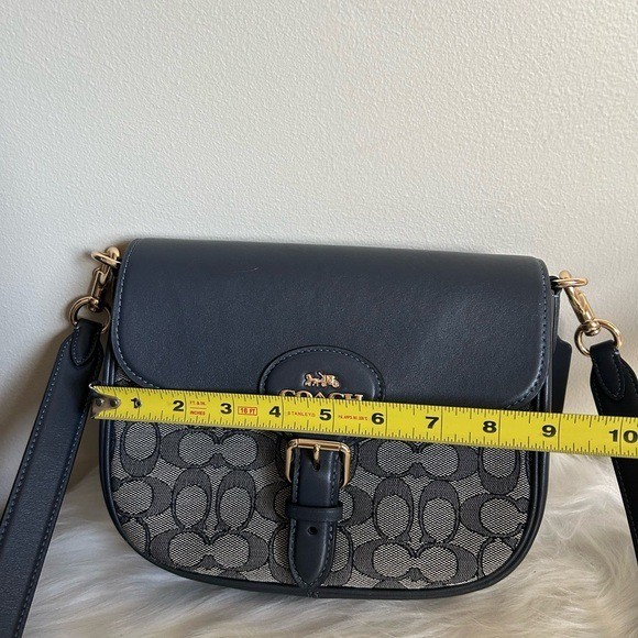 Coach Amelia Saddle Bag Navy Blue Signature Canvas Leather Crossbody C3593