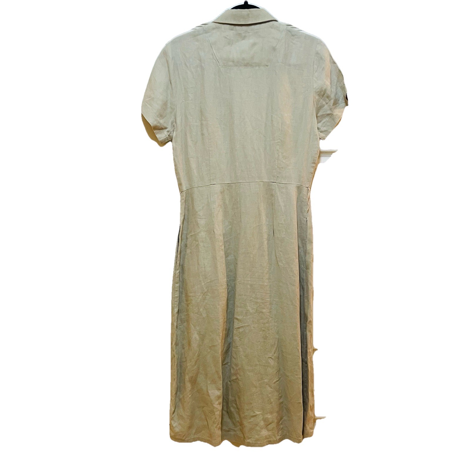 QUINCE Beige 100% Organic Linen Short Sleeve Midi Shirt Dress Sz XS
