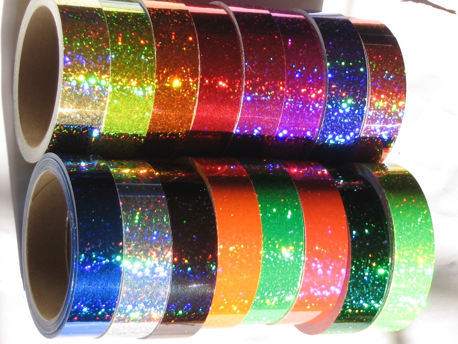 Any 10 Different Sparkling Holographic Sequins Tapes, 1" x 25 ft, made in USA