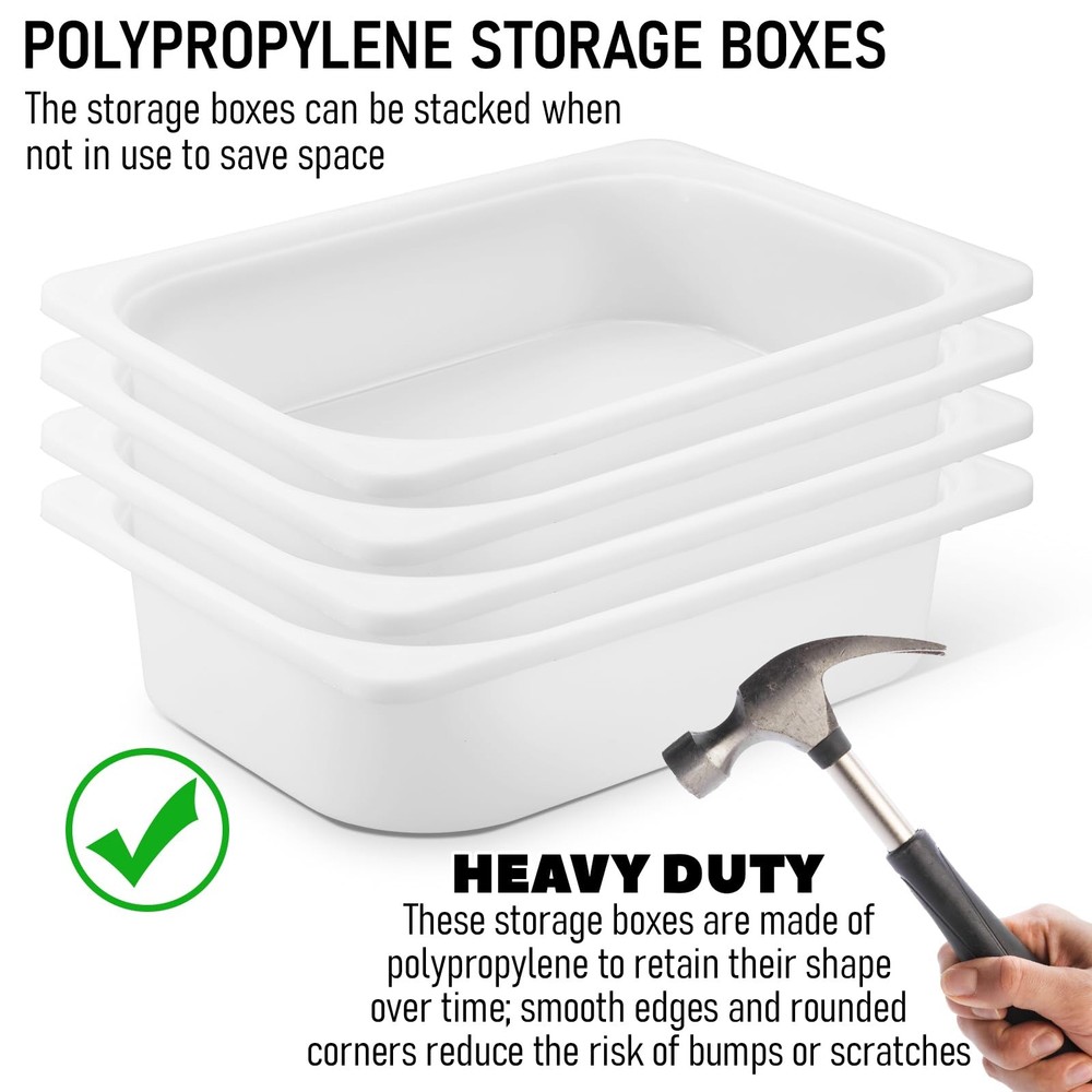 4 Pack Storage Box White 16.5x11.75x4 Stackable Plastic Bins Open