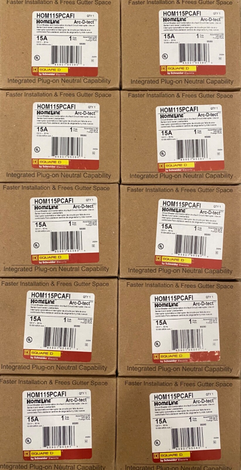 10PCS SQUARE D HOMELINE HOM115PCAFI HOM115PCAFIC 15A AFCI PLUG ON NEUTRAL NEW