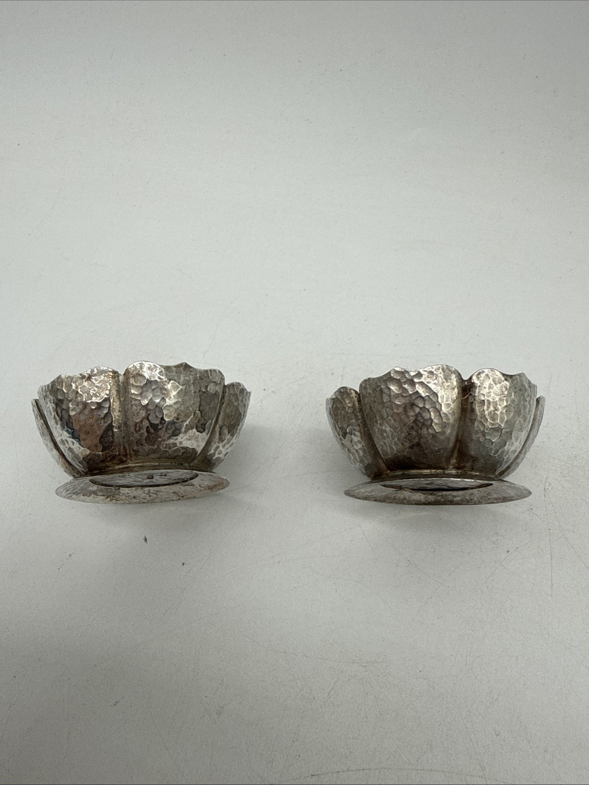 Sterling Silver Set of 2 Maciel Mexico 900/1000 Silver Salt Cellars Open Flower