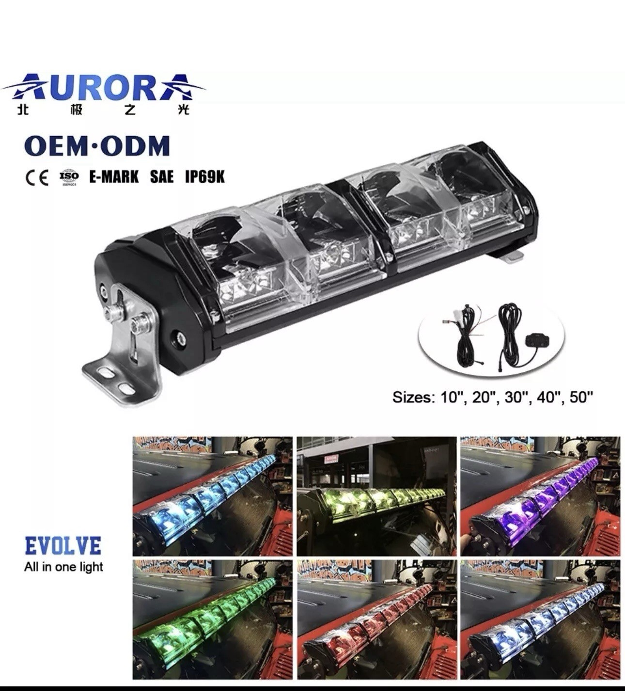 Aurora Evolve 10” Led Bar 7 Color Backlight Harness Included Zuma Canam X3 Chuma