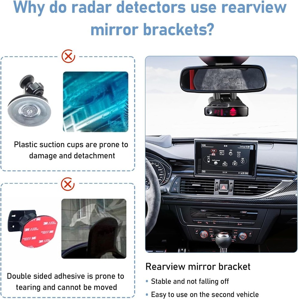 Universal Radar Detector Mount Bracket Rearview Mirror Holder