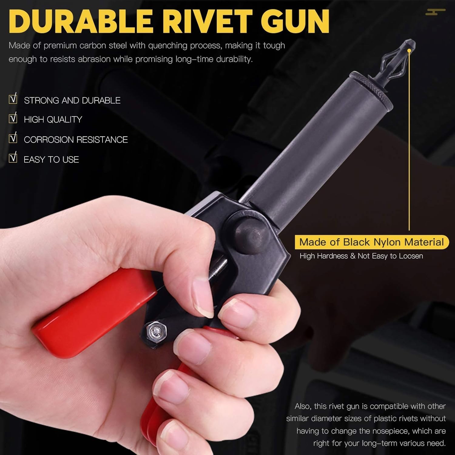 Lightweight Plastic Rivet Gun with 4 Sizes of Nylon Rivets for Easy Handling