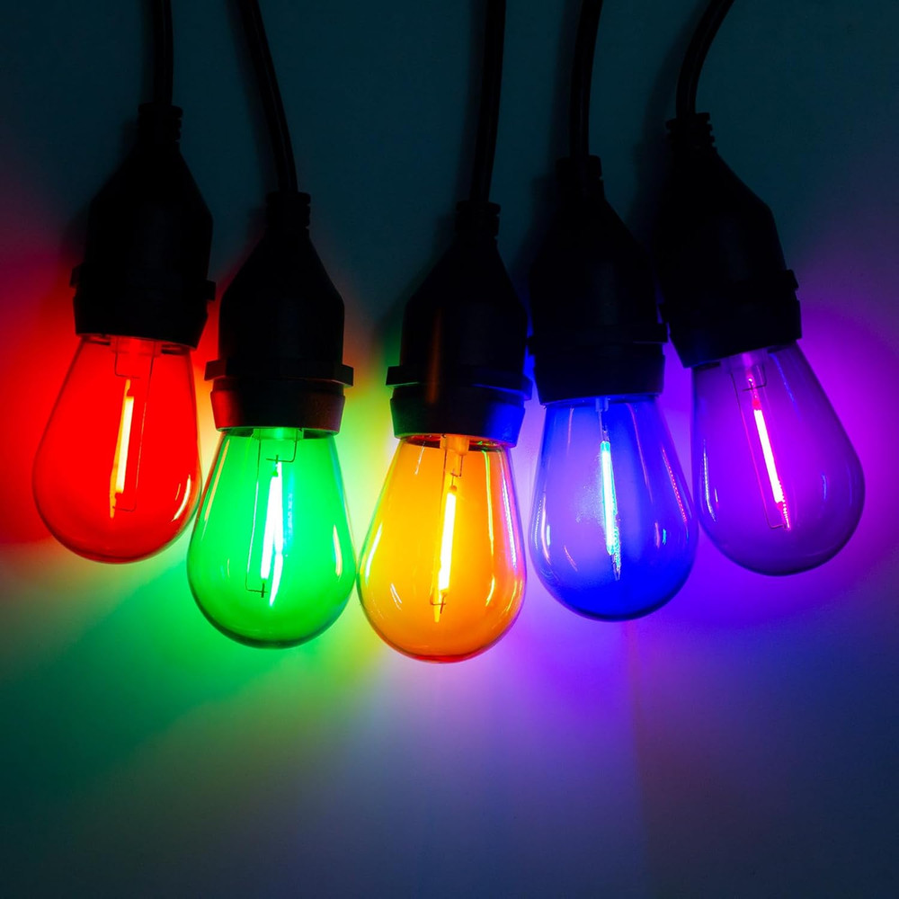 S14 Colored LED String Light Bulbs, 15 Pack 1 Watt Plastic Shatterproof LED Repl