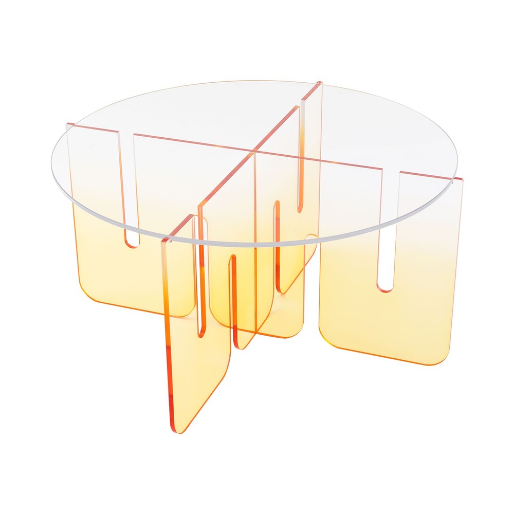 Round Acrylic Coffee Table Gradient Orange Modern Coffee Table with Clear Round