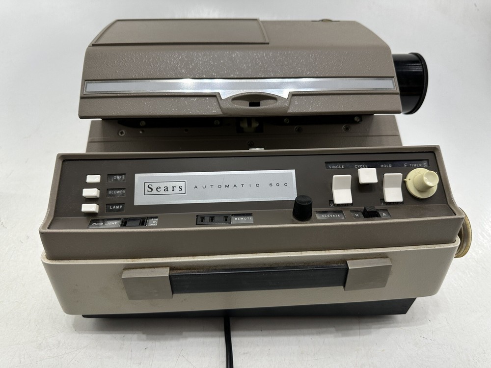 Vintage SEARS Automatic 500 No. 9865 SLIDE PROJECTOR Blower works Untested